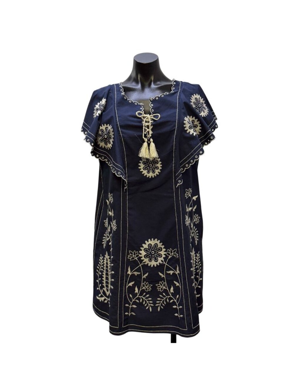 Letmebe Navy & White Embroidered Cotton Dress M